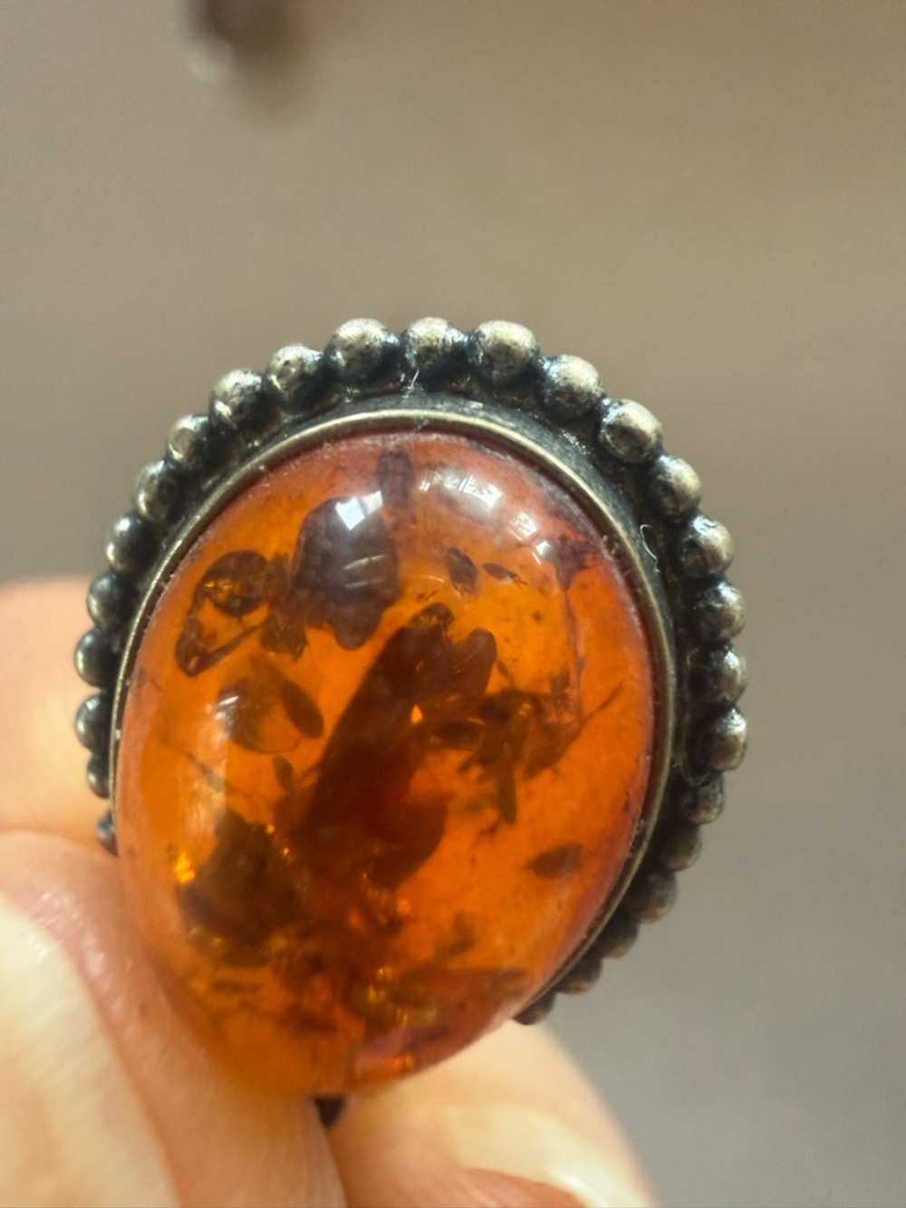 Sterling Silver Amber Oval Pendant Necklace - Rich Cognac Brown - Picture 4 of 5